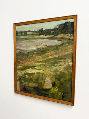 Signed Vintage River Stour at Harkstead, Suffolk Impressionist Landscape Oil Painting