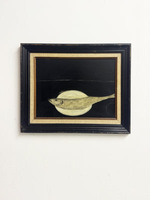 Vintage Black Oil Painting of an Abstract Fish