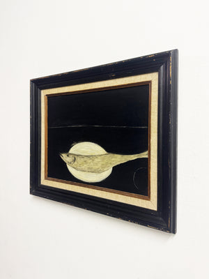 Vintage Black Oil Painting of an Abstract Fish