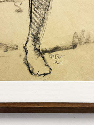 Mid-Century Academic Male Nude Study – Signed Charcoal Drawing P. Tait, 1967