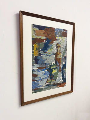 Mid Century Abstract Painting – Vintage Modernist Artwork Signed F.S. 1960's