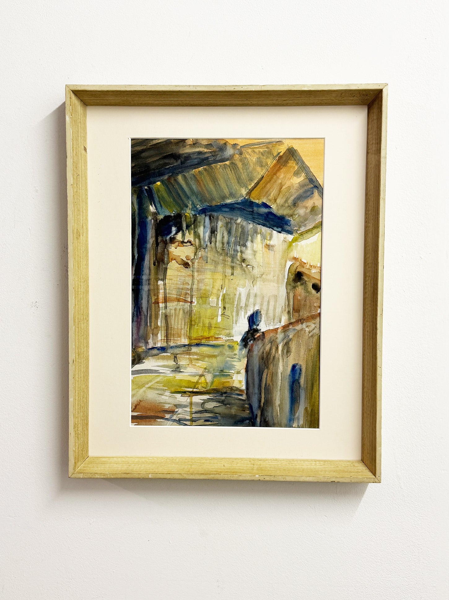 Mid-Century Abstract Watercolour Street Scene Painting