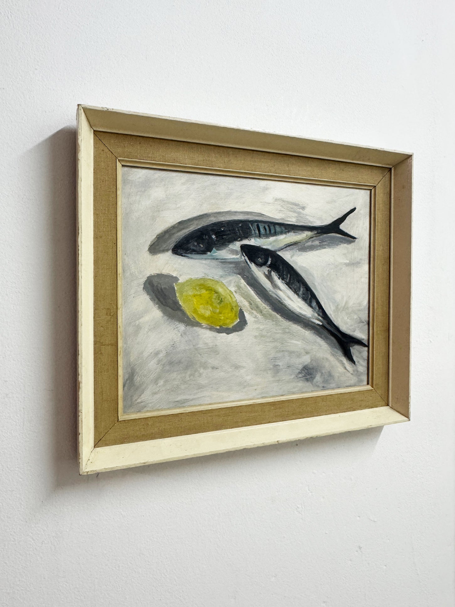 Vintage Swedish Still Life – Oil Painting with Fish and Lemon