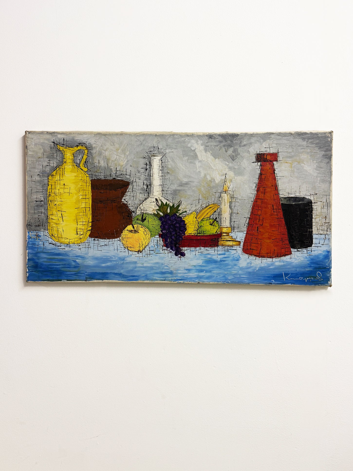 Mid Century Still Life Modernist Signed Oil Painting