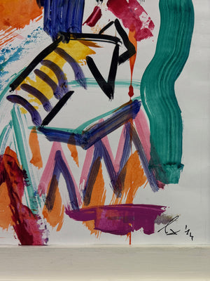 Original 1970's Signed Abstract Expressionist Painting – Colourful Mid-Century Vintage Artwork