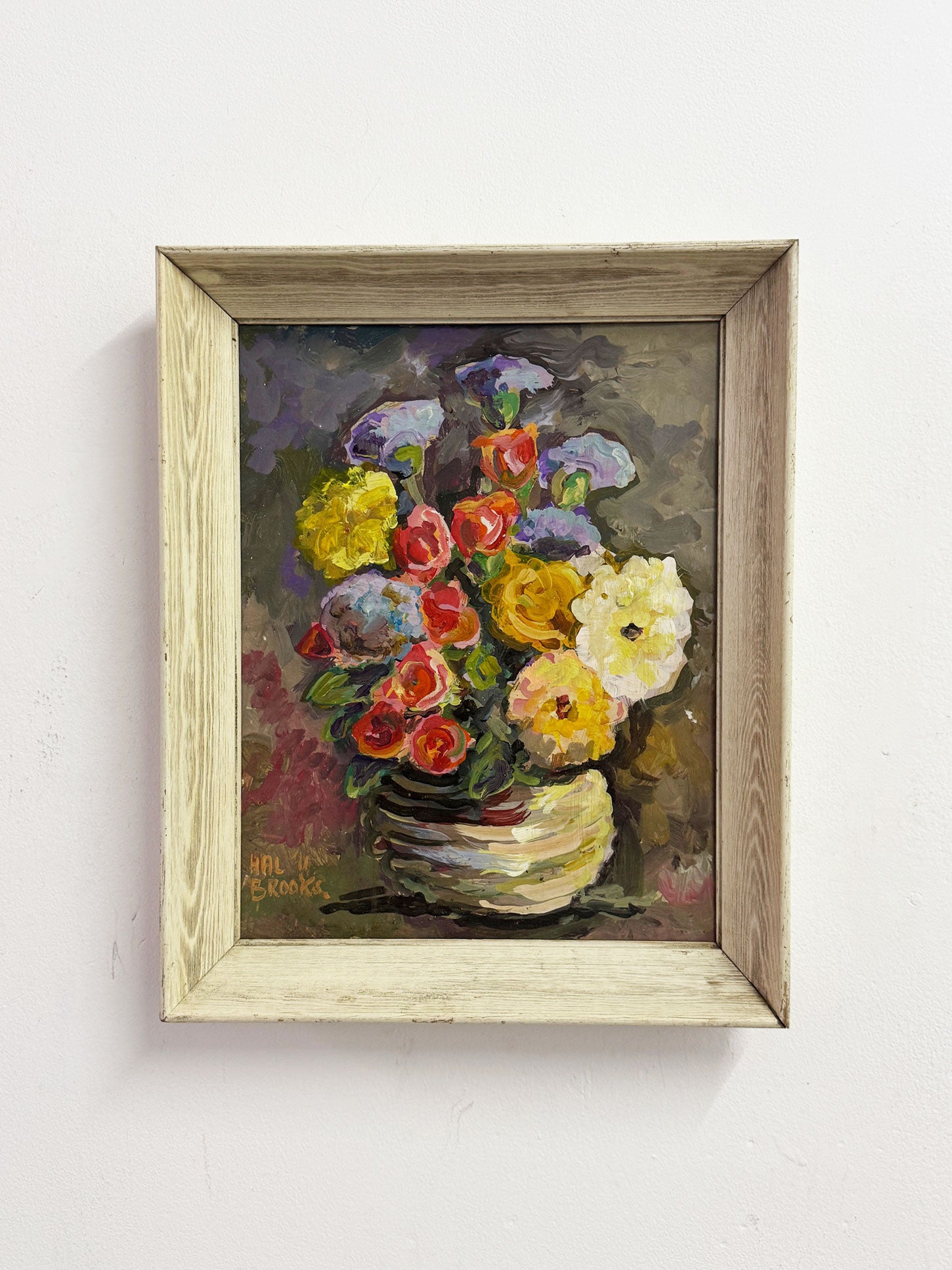 Hal Brooks, Mid-Century Modern Floral Still Life Oil Painting - Flowers in Vase