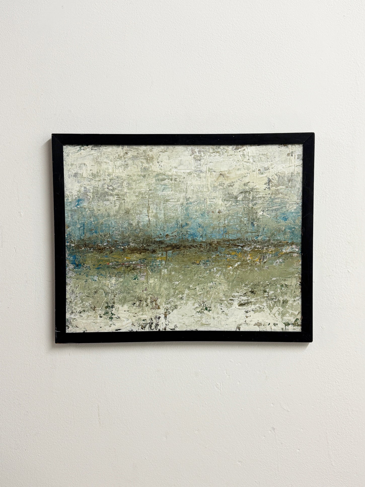 Scandinavian Abstract Landscape – Textured Oil Painting in Blue and Earth Tones