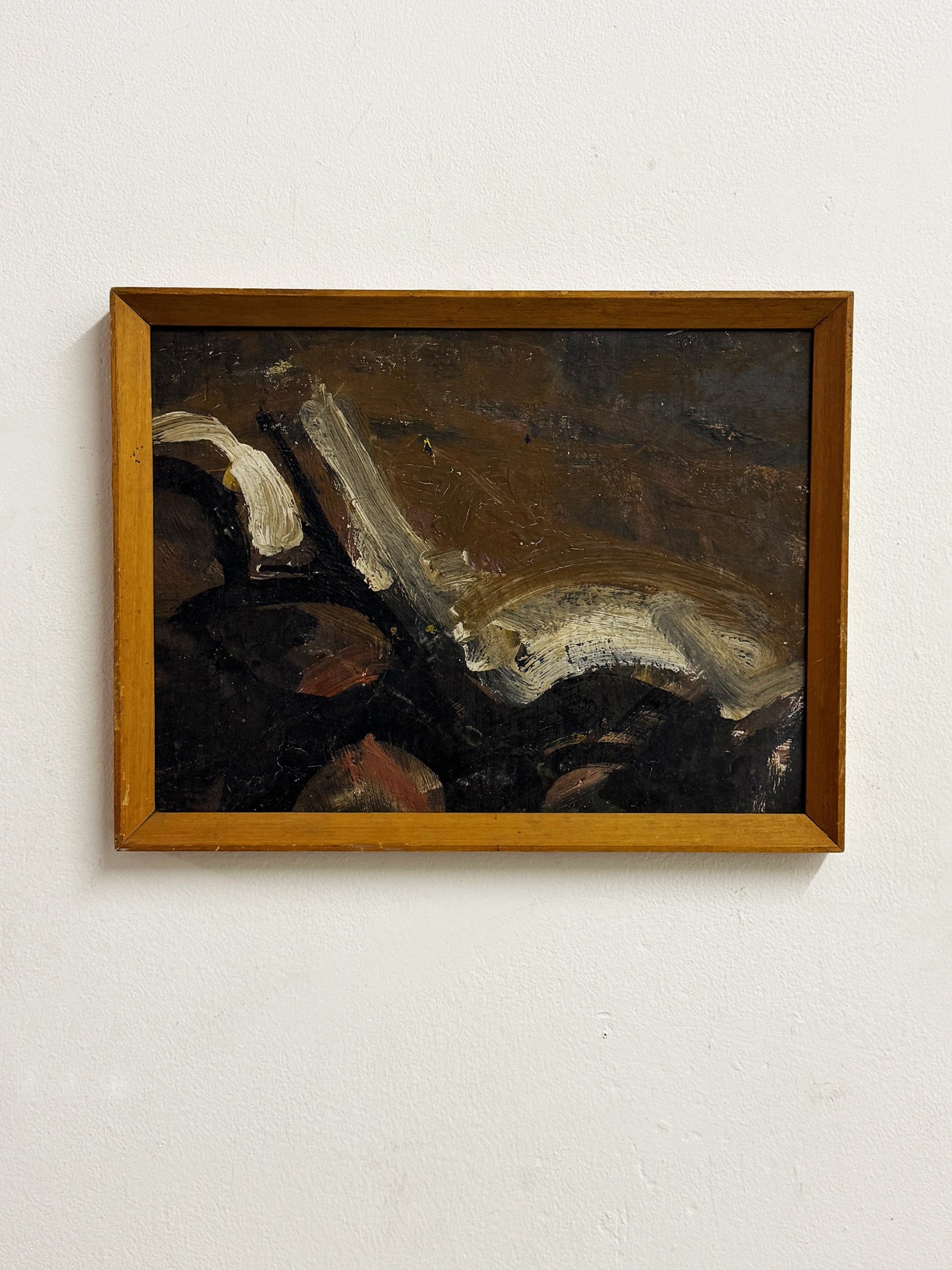 Swedish Mid-Century Vintage Old Scandinavian Abstract Dark Textured Oil Painting