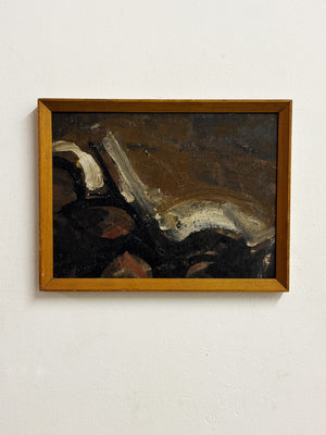 Swedish Mid-Century Vintage Old Scandinavian Abstract Dark Textured Oil Painting