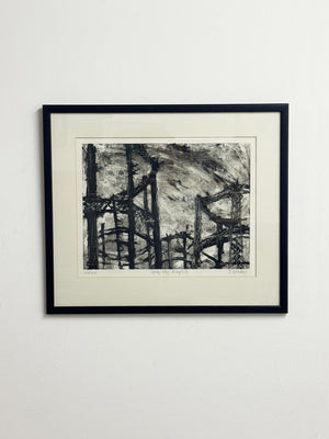 Vintage Monochrome Abstract Painting, Grey Skies King’s X, London by J. Ronay