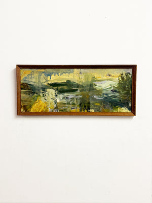 Mid Century Vintage Green Abstract Landscape Impasto Textured Oil Painting