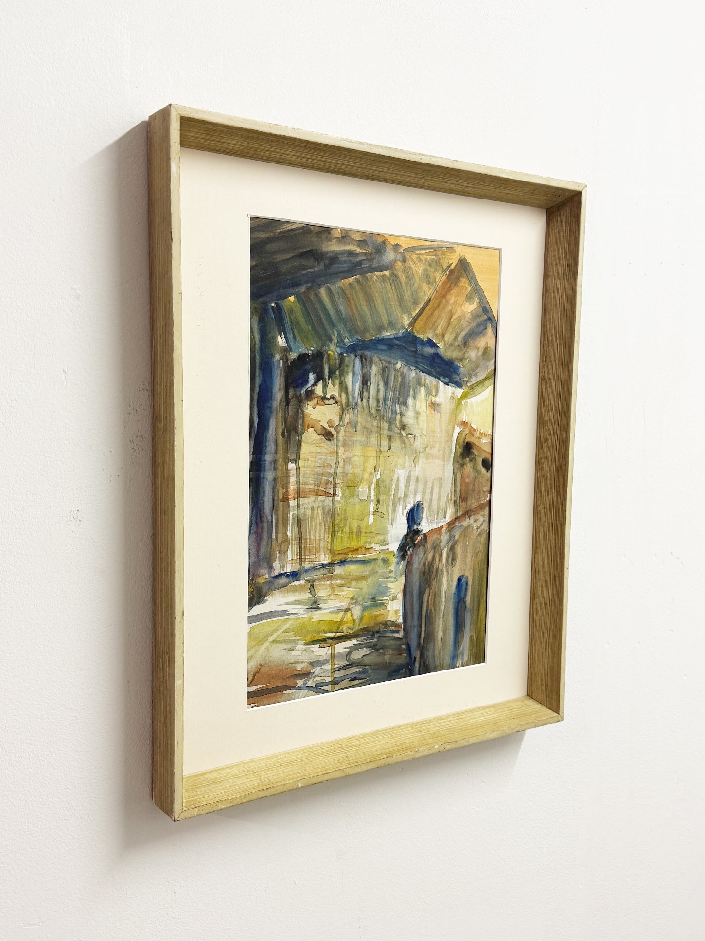 Mid-Century Abstract Watercolour Street Scene Painting