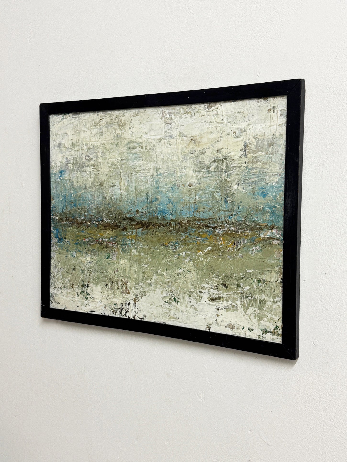Scandinavian Abstract Landscape – Textured Oil Painting in Blue and Earth Tones