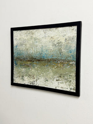 Scandinavian Abstract Landscape – Textured Oil Painting in Blue and Earth Tones