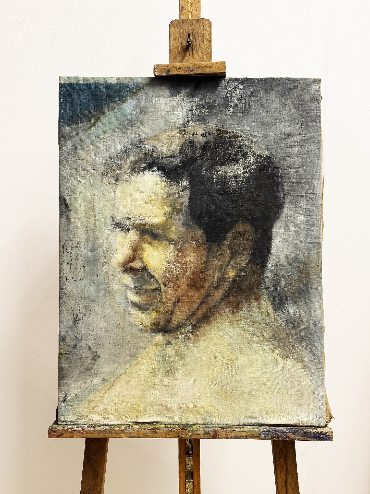 Mid-Century Expressionist Portrait Canvas Painting Male Study
