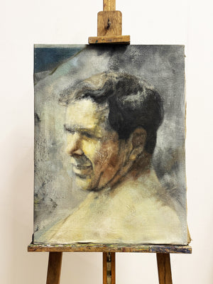 Mid-Century Expressionist Portrait Canvas Painting Male Study