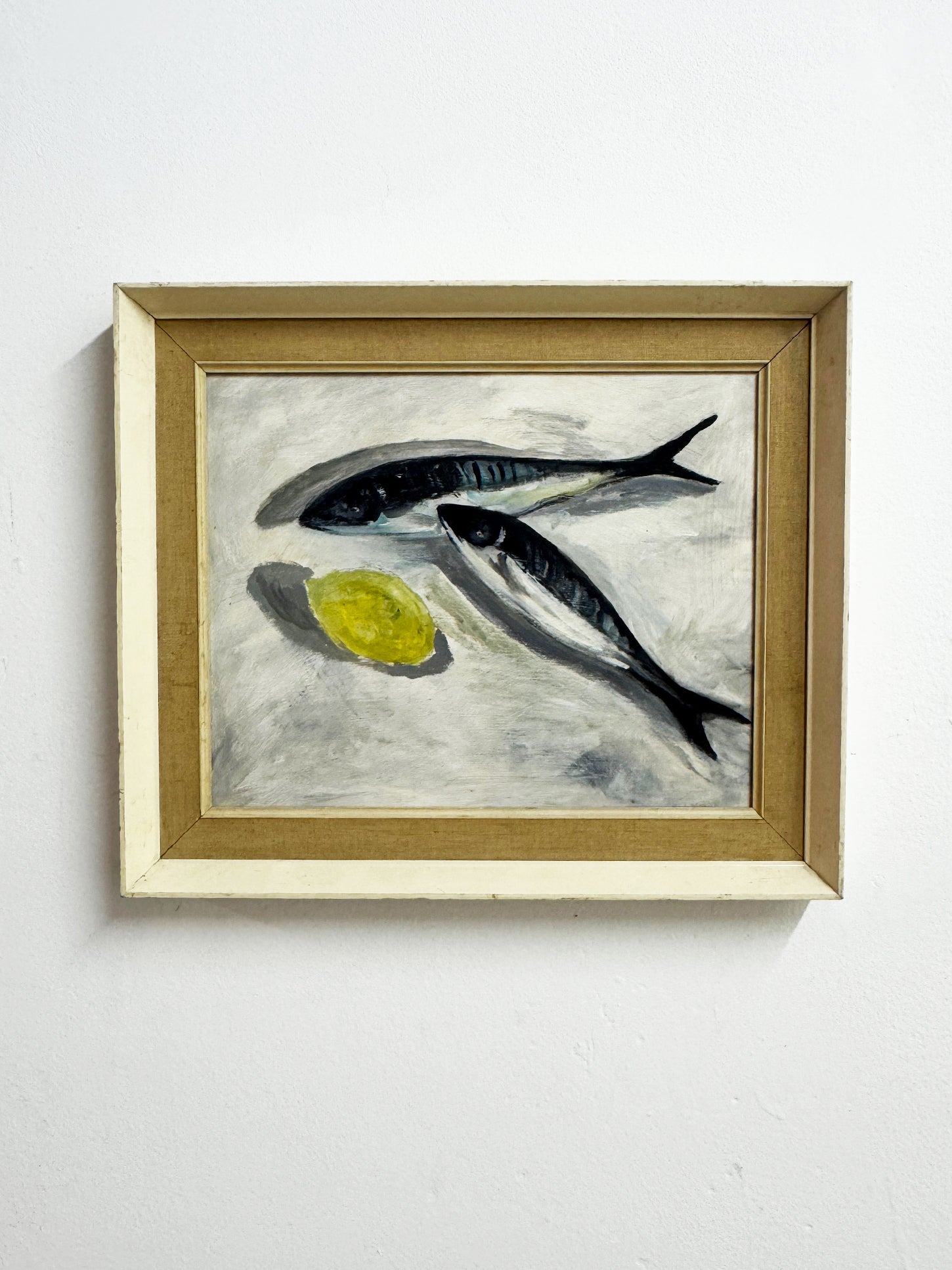 Vintage Swedish Still Life – Oil Painting with Fish and Lemon