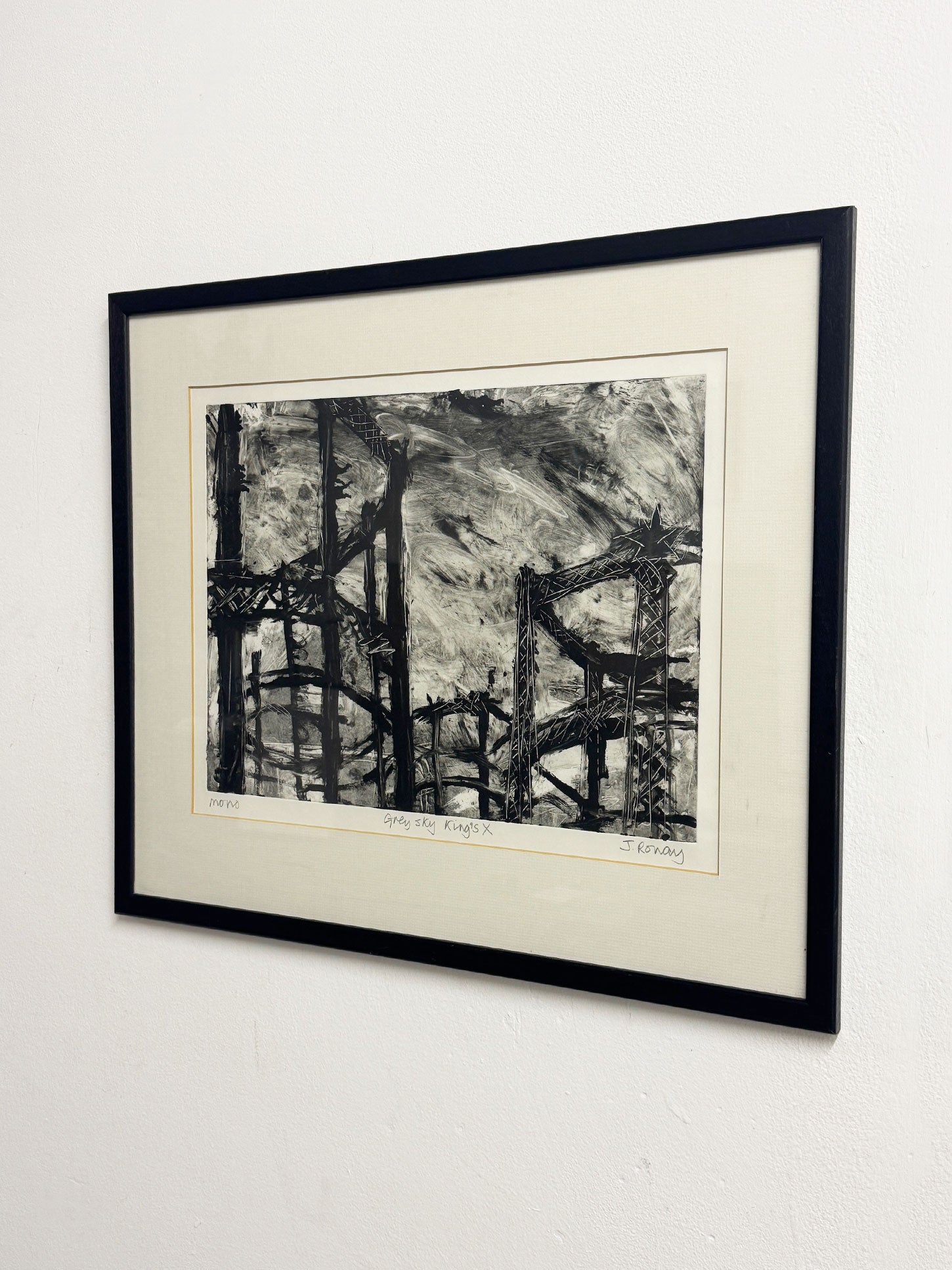 Vintage Monochrome Abstract Painting, Grey Skies King’s X, London by J. Ronay