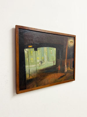 Mabel Alleyne Oil Painting “Between the Lights” RBA Exhibited, London Nocturne Street Scene