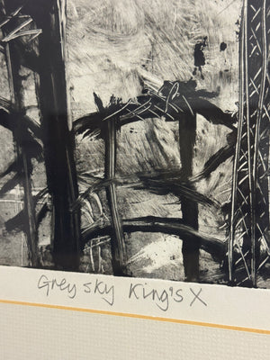 Vintage Monochrome Abstract Painting, Grey Skies King’s X, London by J. Ronay