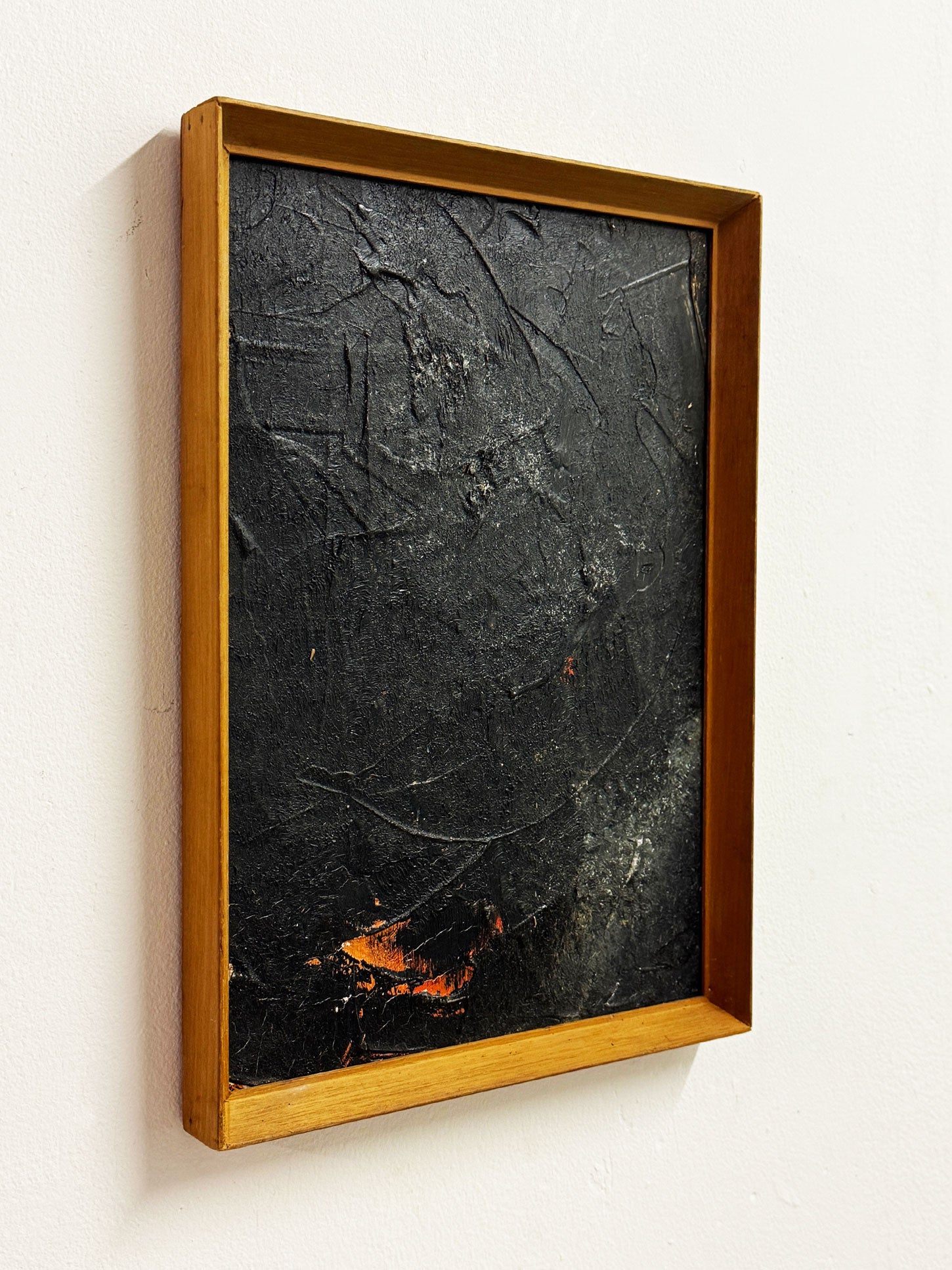 Signed JJ Mid Century Impasto Abstract Black Orange Oil Painting