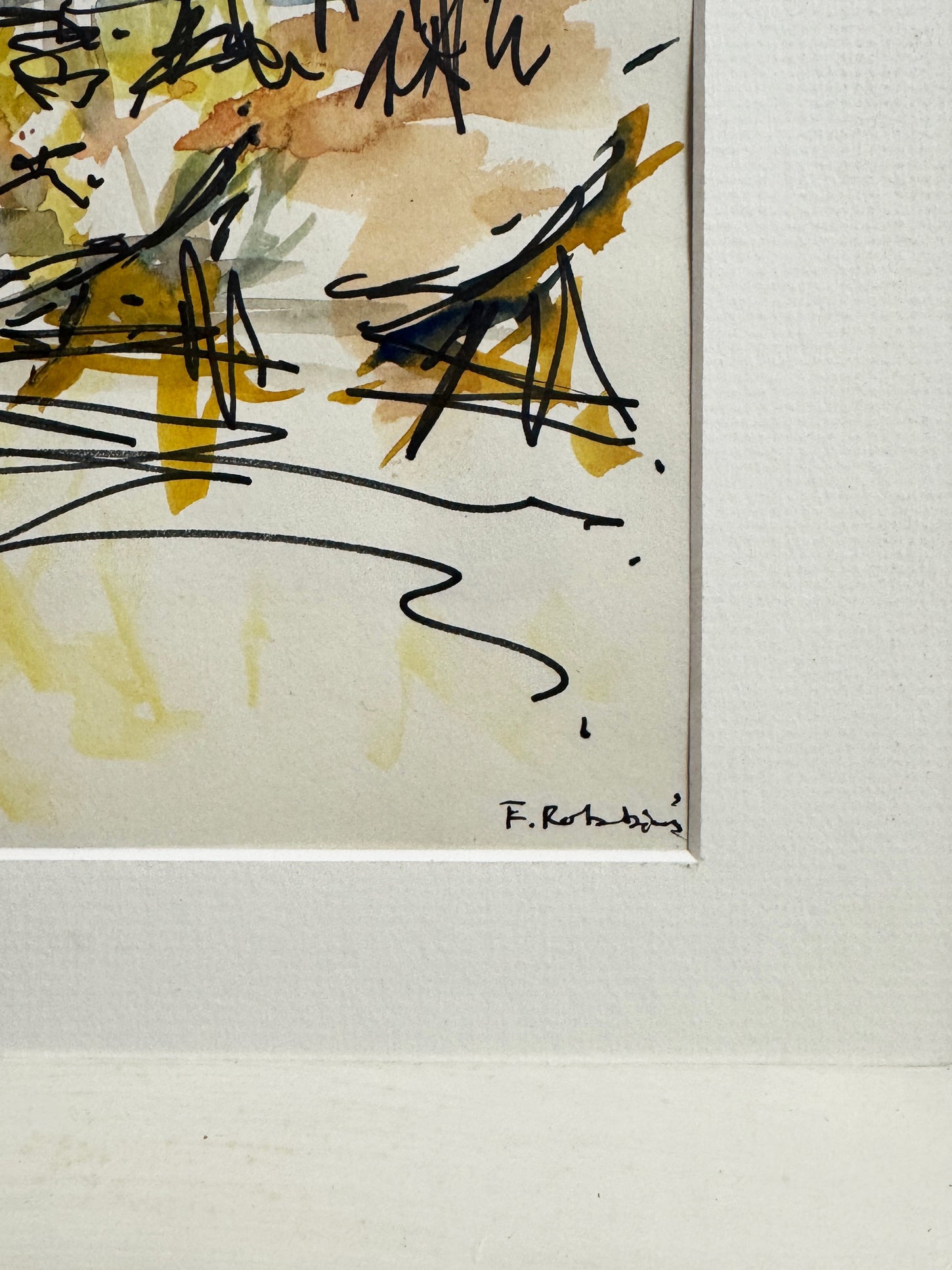 Felix Robbins, Vintage Ink and Watercolour Carousel Fairground Scene Painting