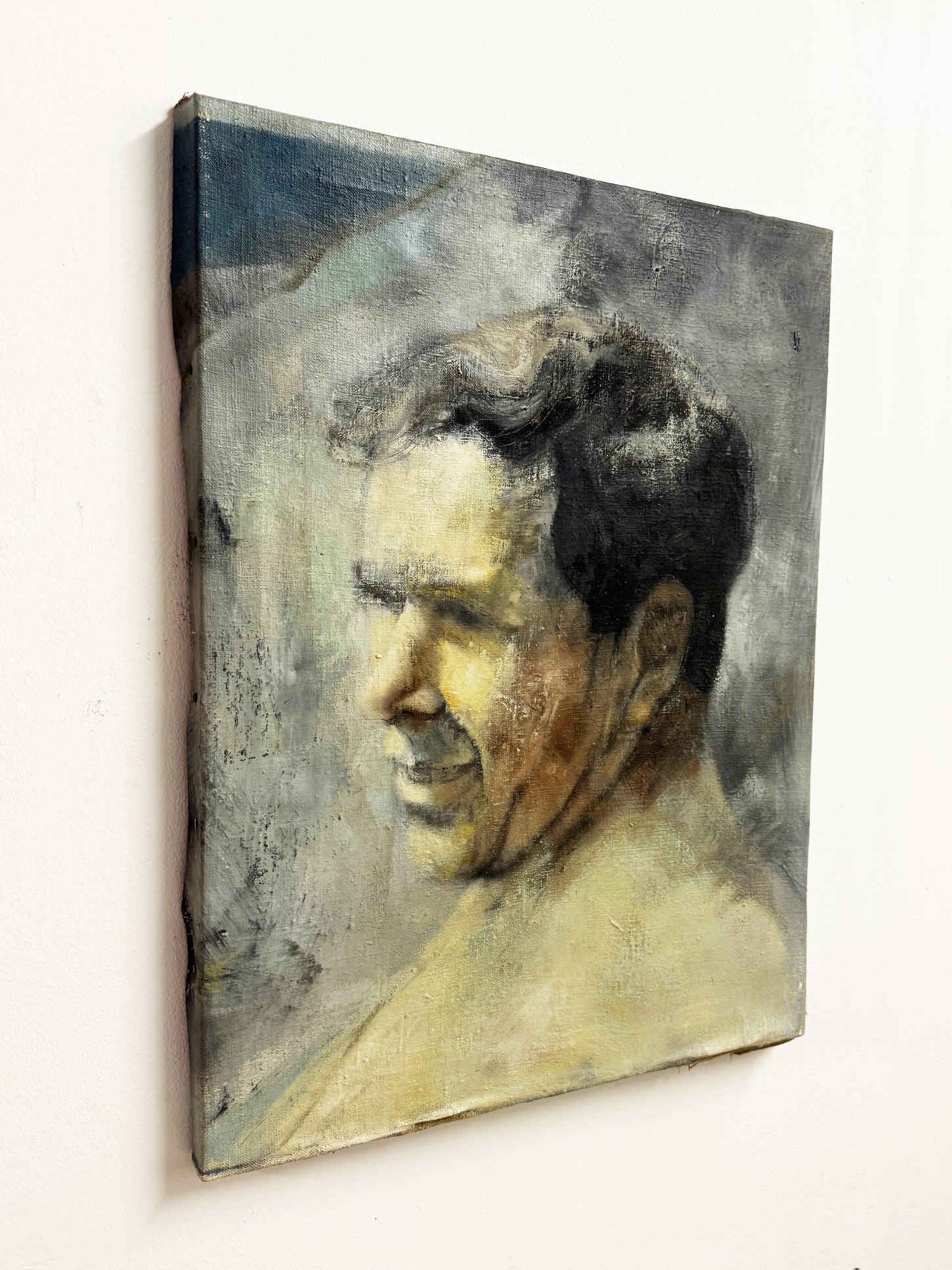 Mid-Century Expressionist Portrait Canvas Painting Male Study