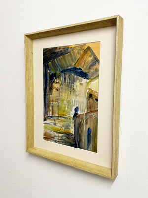 Mid-Century Abstract Watercolour Street Scene Painting