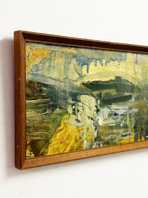 Mid Century Vintage Green Abstract Landscape Impasto Textured Oil Painting