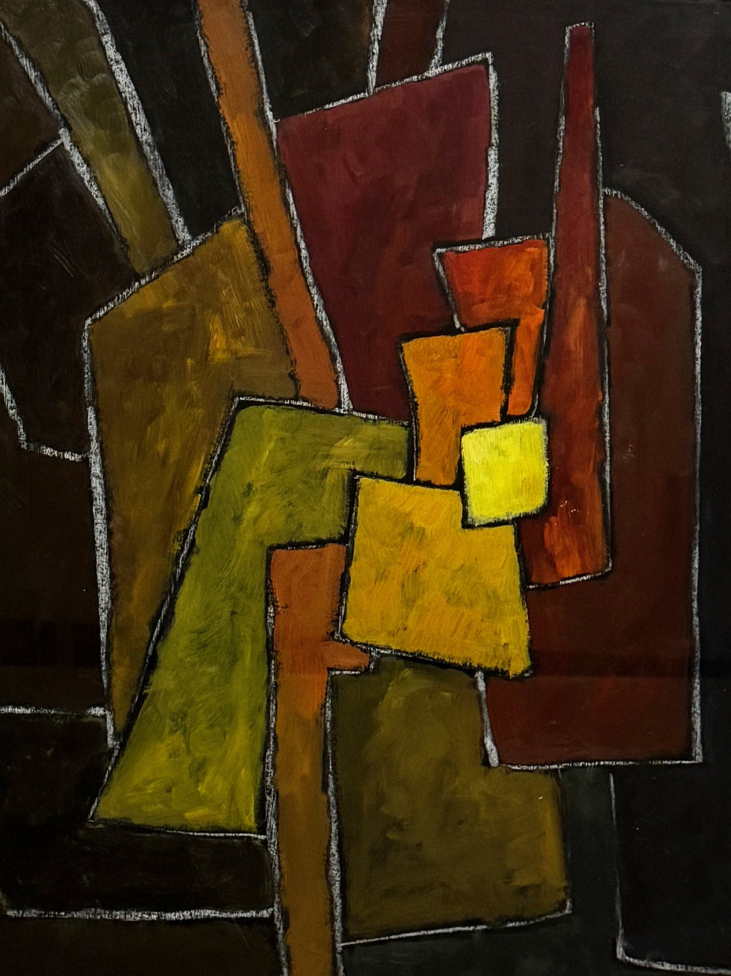 Vintage Abstract Oil Painting, Original Artwork by Payot Mauf - 1980's