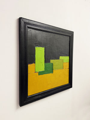 Mid Century Abstract Geometric Painting Impasto Texture Green Yellow Black Framed