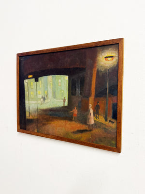 Mabel Alleyne Oil Painting “Between the Lights” RBA Exhibited, London Nocturne Street Scene