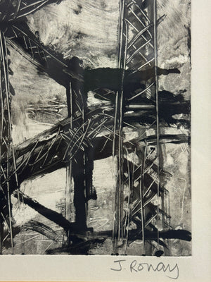 Vintage Monochrome Abstract Painting, Grey Skies King’s X, London by J. Ronay