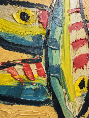 Modernist Expressionist Textured Impasto Fish Painting