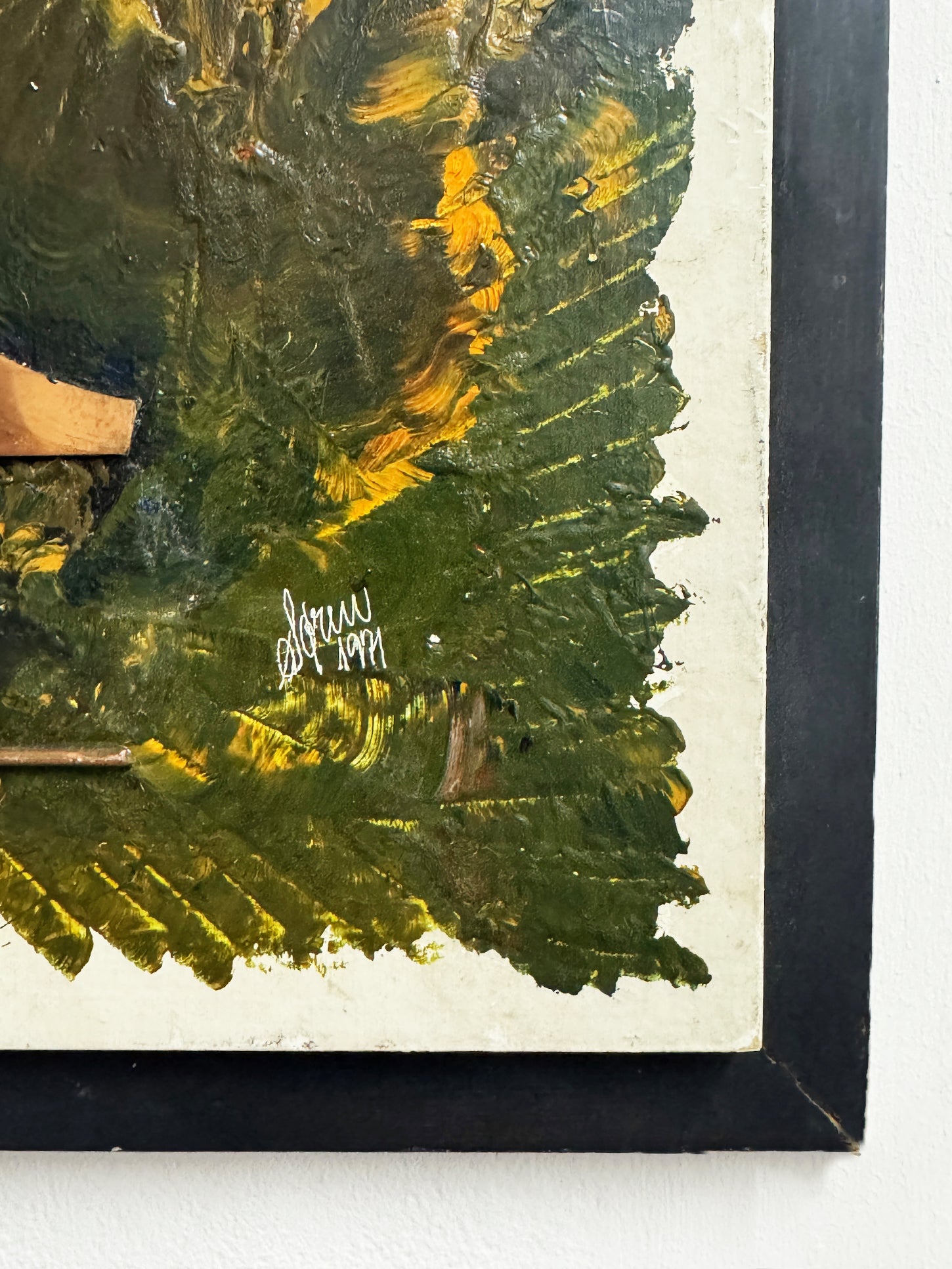 1970s Italian Vintage Abstract Copper & Oil Painting, Brutalist Geometric Artwork