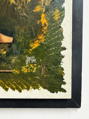 1970s Italian Vintage Abstract Copper & Oil Painting, Brutalist Geometric Artwork