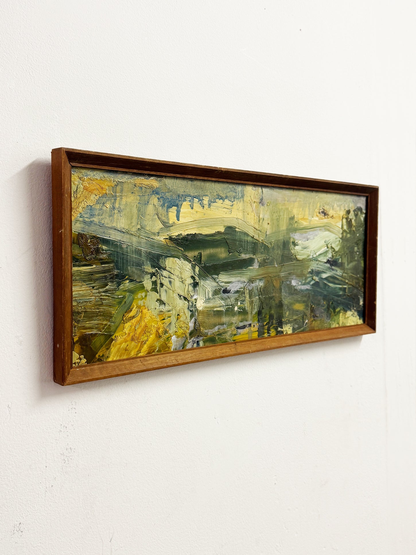 Mid Century Vintage Green Abstract Landscape Impasto Textured Oil Painting