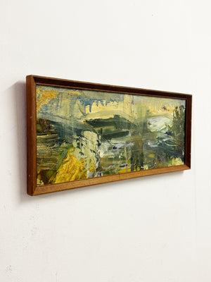 Mid Century Vintage Green Abstract Landscape Impasto Textured Oil Painting