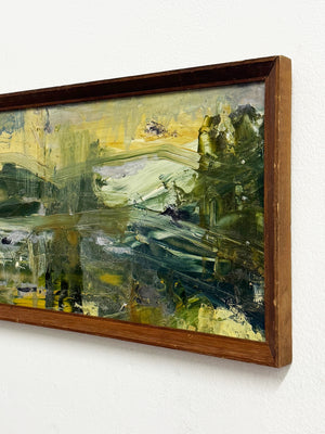 Mid Century Vintage Green Abstract Landscape Impasto Textured Oil Painting