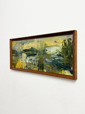 Mid Century Vintage Green Abstract Landscape Impasto Textured Oil Painting
