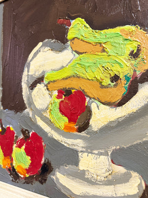 Mid-Century Expressionist Still Life Oil Painting with Fruit Bowls