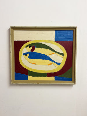 Swedish Still Life Mid-Century Fish, Textured Impasto Oil Painting