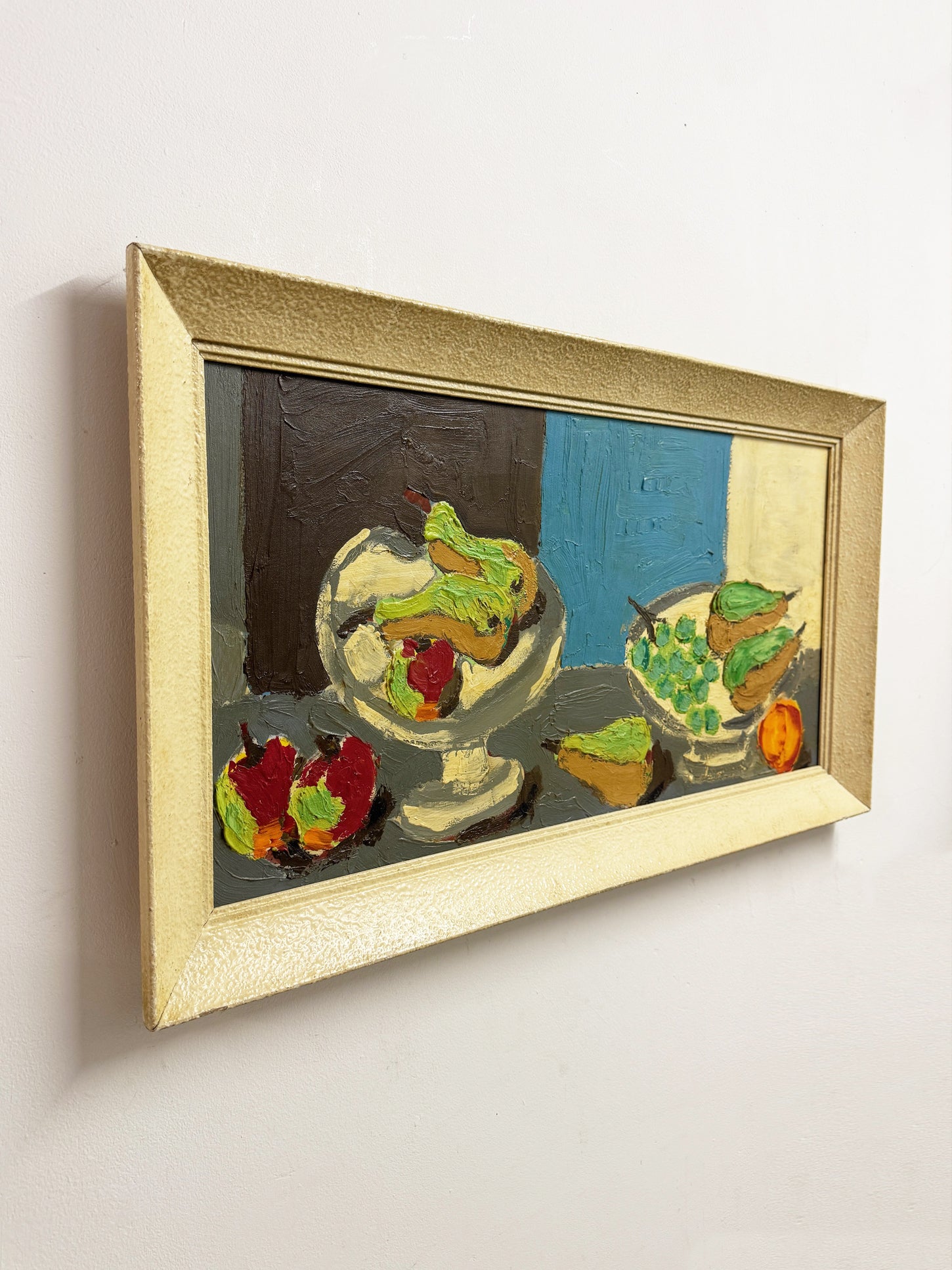 Mid-Century Expressionist Still Life Oil Painting with Fruit Bowls