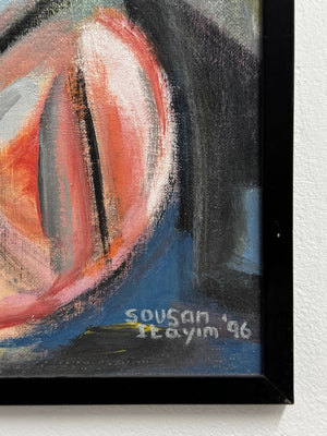 Large Signed 1996 Modernist Abstract Landscape Painting by Sousan Itayim