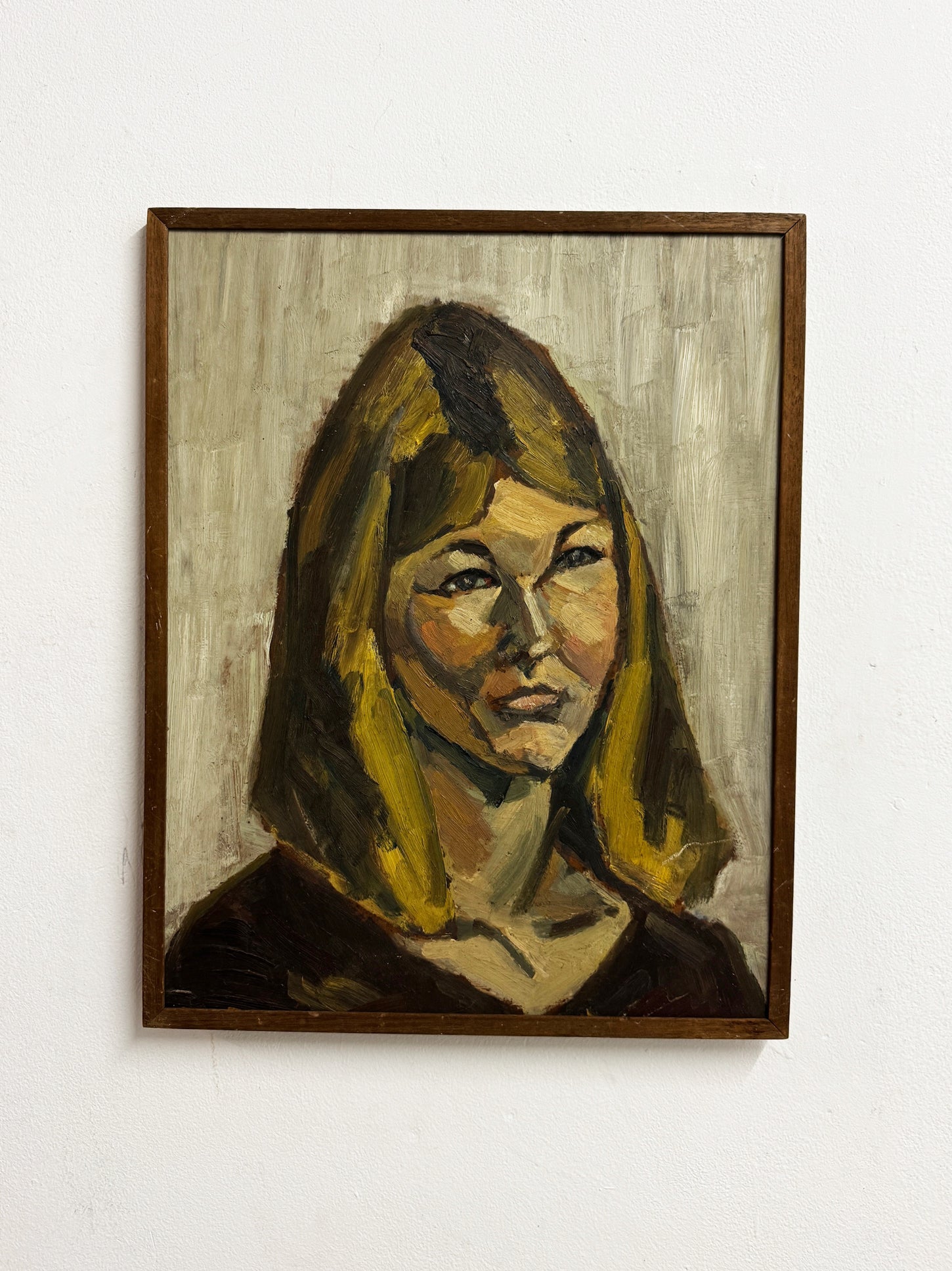 Mid-Century Modernist Female Portrait Oil Painting