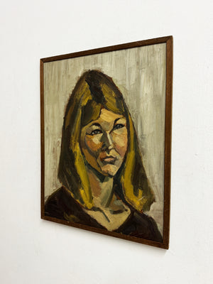 Mid-Century Modernist Female Portrait Oil Painting