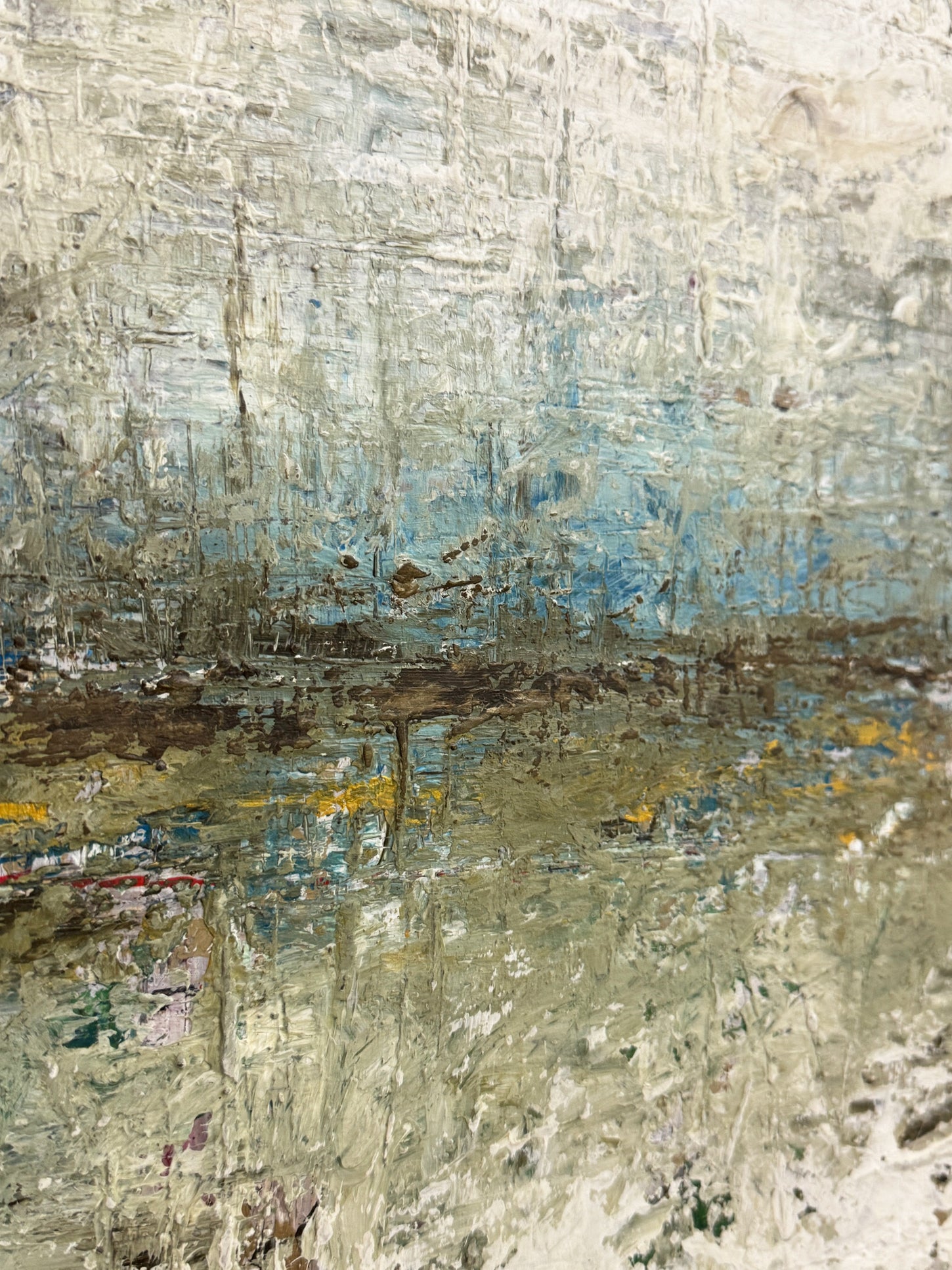 Scandinavian Abstract Landscape – Textured Oil Painting in Blue and Earth Tones