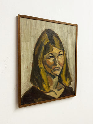 Mid-Century Modernist Female Portrait Oil Painting