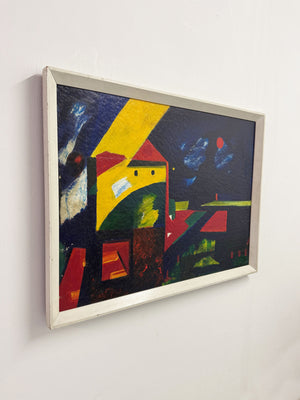 Signed French Abstract Landscape Painting – Modernist Colourful Artwork by Meule