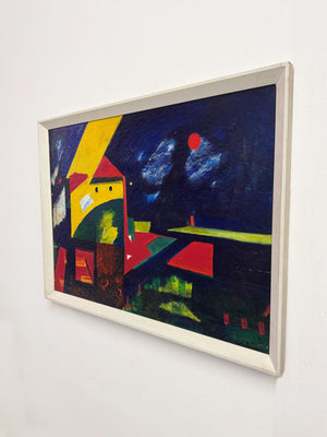 Signed French Abstract Landscape Painting – Modernist Colourful Artwork by Meule